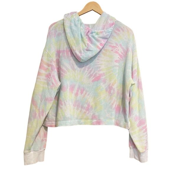 VS PINK Size Large Mesh Pullover Hoodie Sweater Top Rainbow Tie Dye - Picture 3 of 8